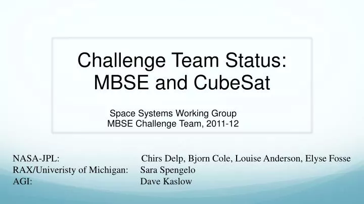 challenge team status mbse and cubesat
