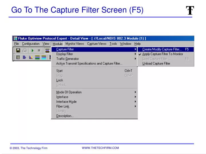 go to the capture filter screen f5