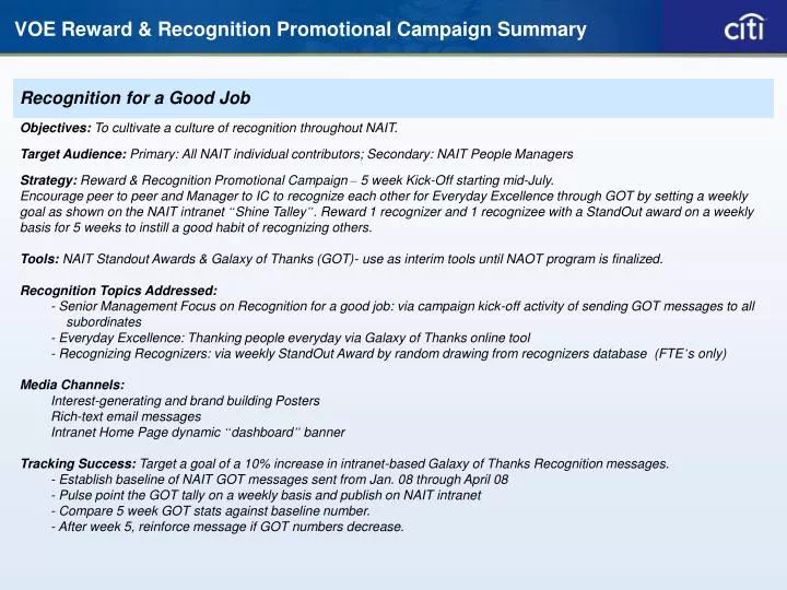 voe reward recognition promotional campaign summary
