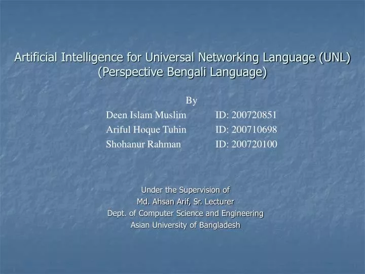 artificial intelligence for universal networking language unl perspective bengali language