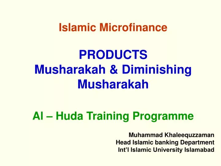 islamic microfinance products musharakah diminishing musharakah al huda training programme