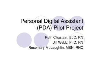 Personal Digital Assistant (PDA) Pilot Project