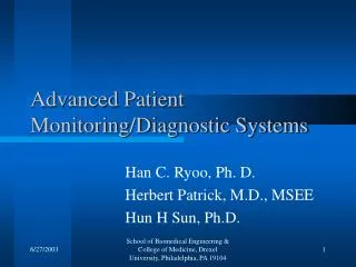 Advanced Patient Monitoring/Diagnostic Systems