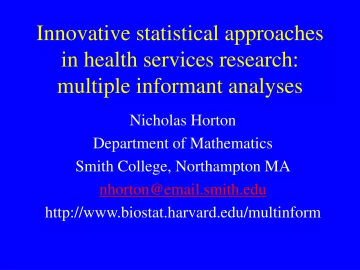 innovative statistical approaches in health services research multiple informant analyses