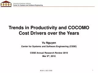 Trends in Productivity and COCOMO Cost Drivers over the Years