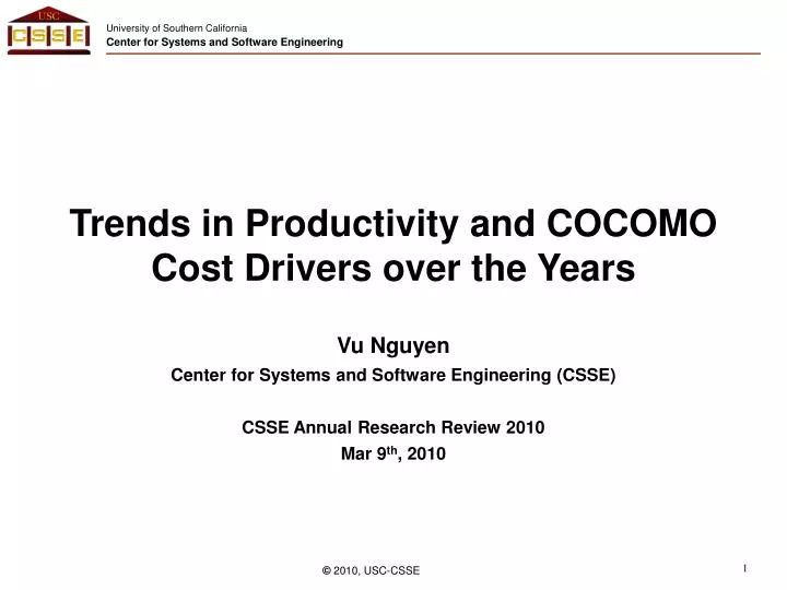trends in productivity and cocomo cost drivers over the years