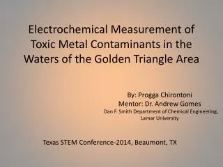 Electrochemical Measurement of Toxic Metal Contaminants in the Waters of the Golden Triangle Area