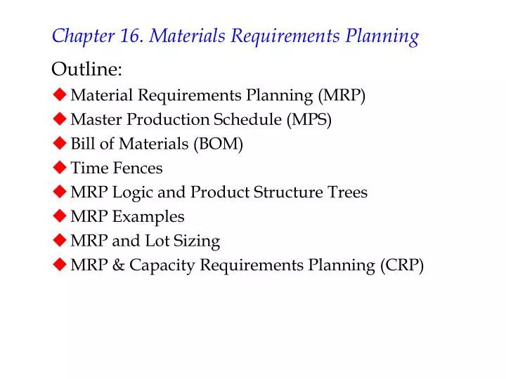 chapter 16 materials requirements planning