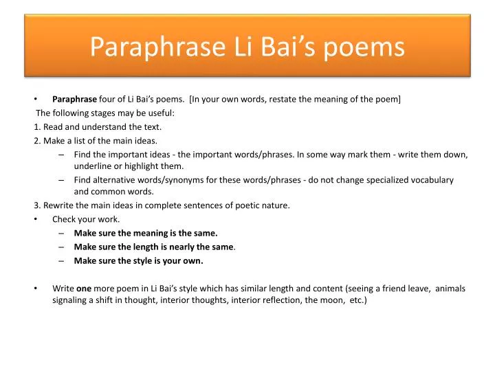 paraphrase li bai s poems