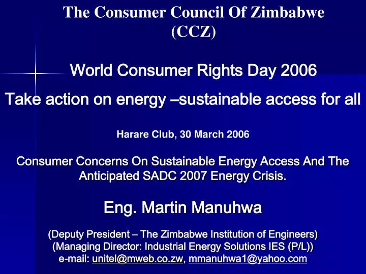 the consumer council of zimbabwe ccz world consumer rights day 2006