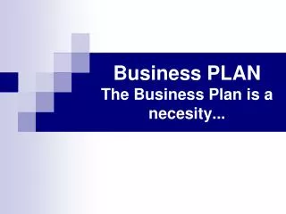 Business PLAN The Business Plan is a necesity...