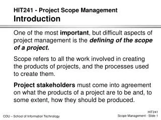 HIT241 - Project Scope Management Introduction