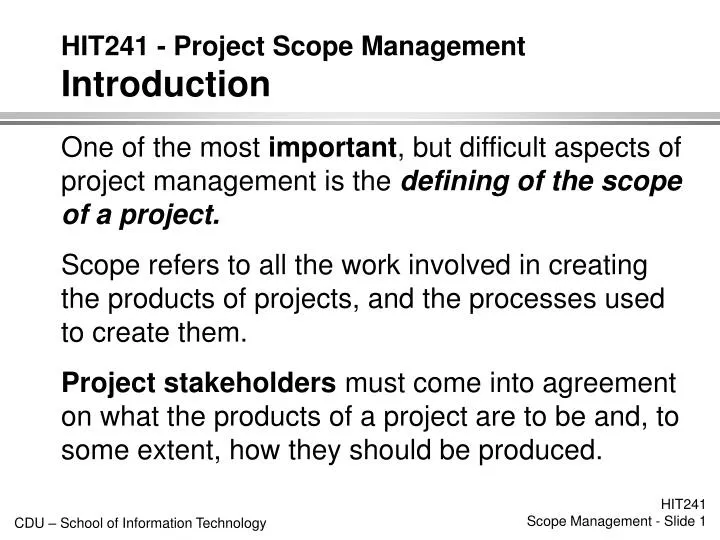 hit241 project scope management introduction