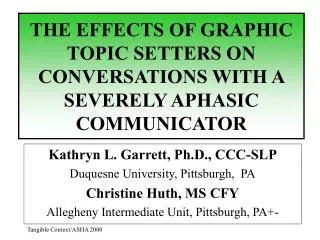 THE EFFECTS OF GRAPHIC TOPIC SETTERS ON CONVERSATIONS WITH A SEVERELY APHASIC COMMUNICATOR