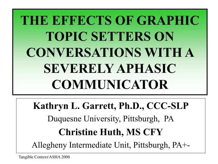the effects of graphic topic setters on conversations with a severely aphasic communicator
