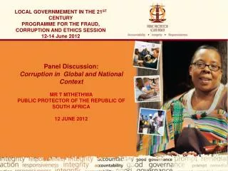 LOCAL GOVERNMEMENT IN THE 21 ST CENTURY PROGRAMME FOR THE FRAUD, CORRUPTION AND ETHICS SESSION