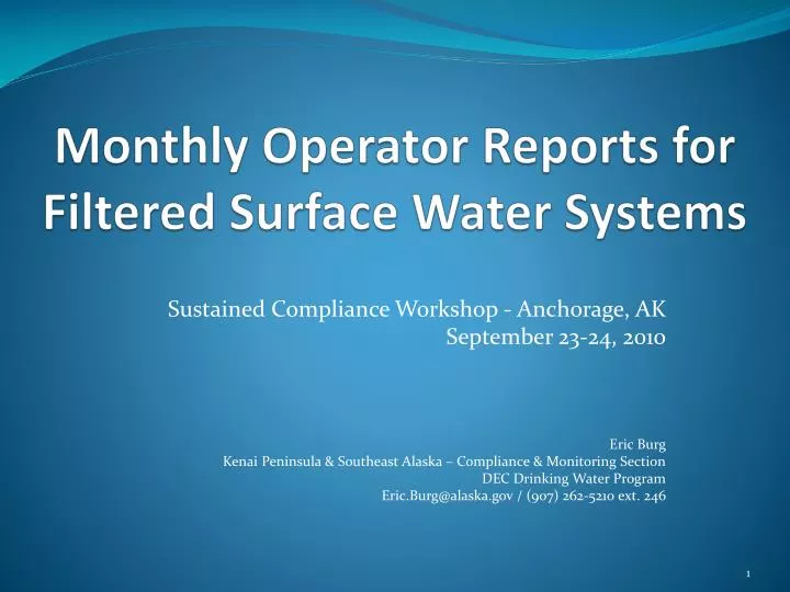 monthly operator reports for filtered surface water systems
