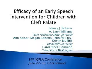 Efficacy of an Early Speech Intervention for Children with Cleft Palate