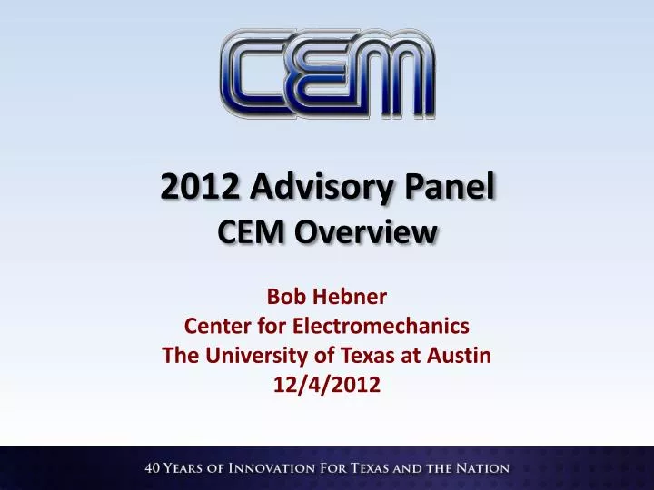 2012 advisory panel cem overview