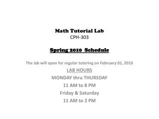 math tutorial lab cph 303 spring 2010 schedule