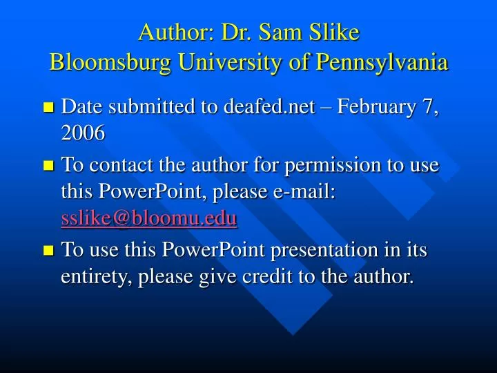 author dr sam slike bloomsburg university of pennsylvania