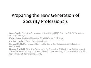 Preparing the New Generation of Security Professionals