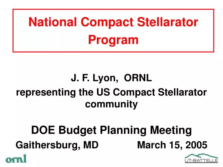 national compact stellarator program