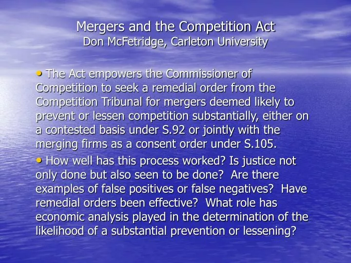 mergers and the competition act don mcfetridge carleton university