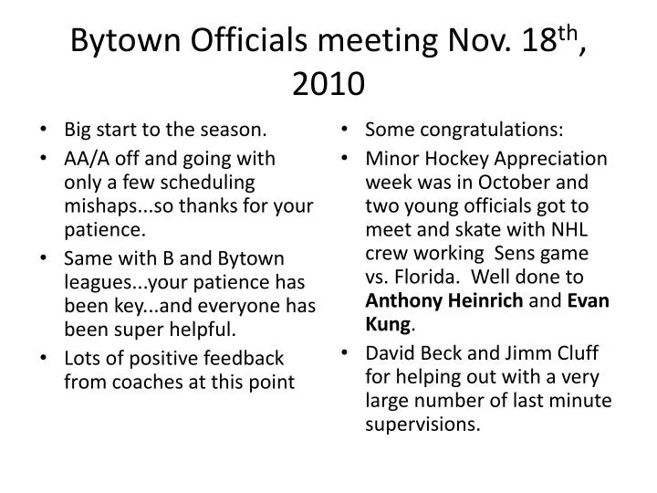 bytown officials meeting nov 18 th 2010