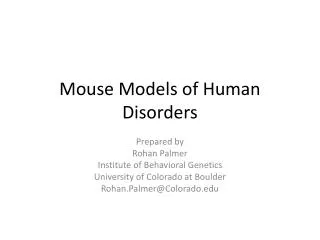 Mouse Models of Human Disorders