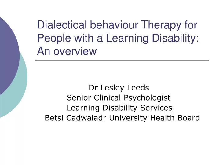 dialectical behaviour therapy for people with a learning disability an overview
