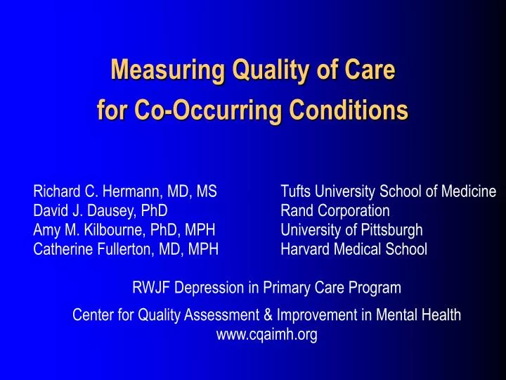 measuring quality of care for co occurring conditions