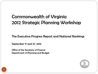 Commonwealth of Virginia 2012 Strategic Planning Workshop