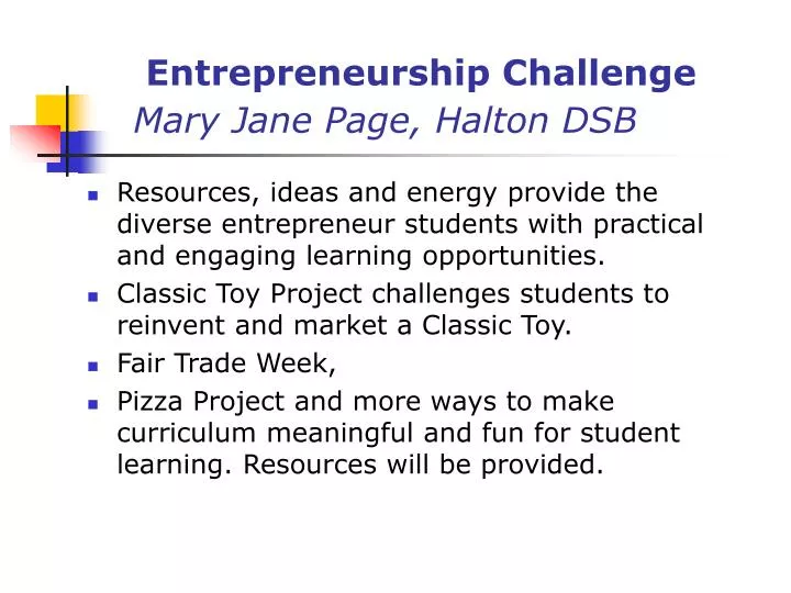 entrepreneurship challenge mary jane page halton dsb