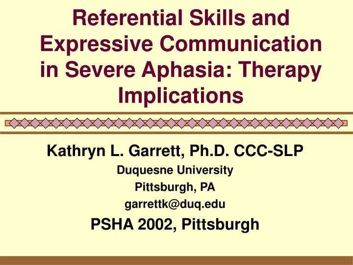 referential skills and expressive communication in severe aphasia therapy implications