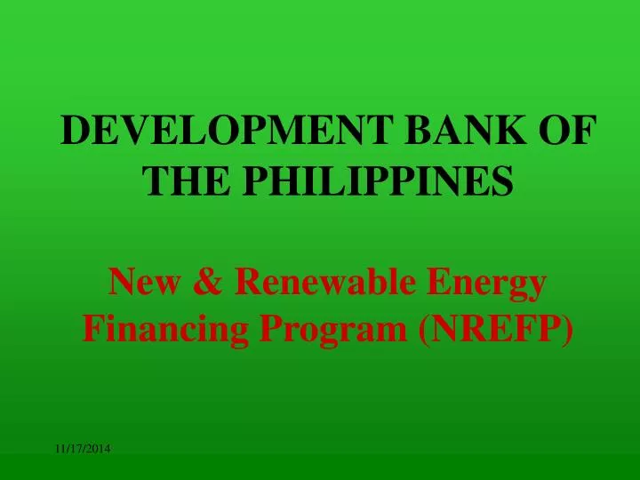 development bank of the philippines new renewable energy financing program nrefp