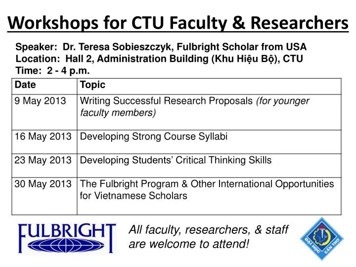 workshops for ctu faculty researchers