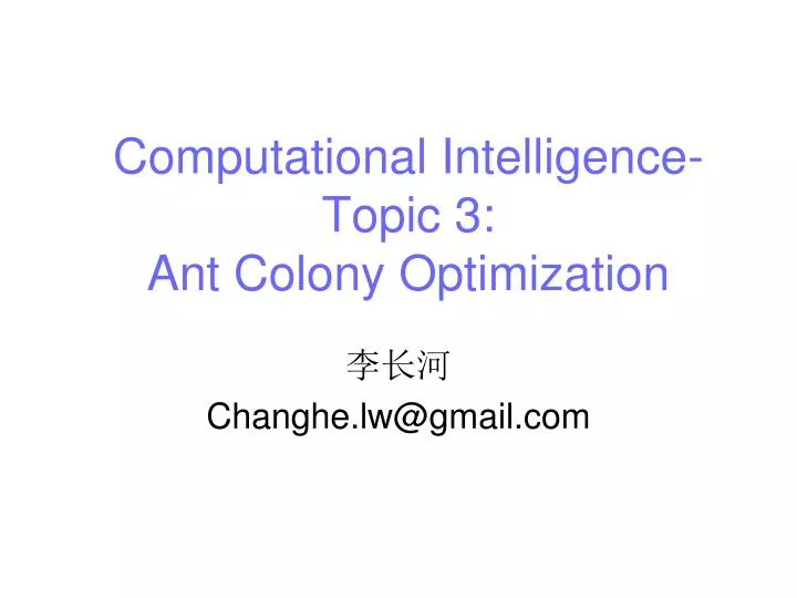 computational intelligence topic 3 ant colony optimization