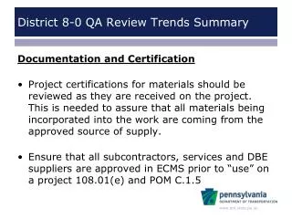 District 8-0 QA Review Trends Summary