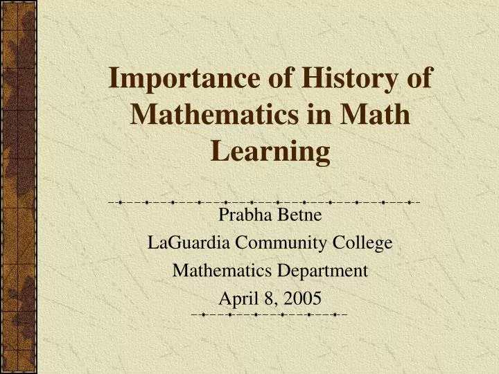 importance of history of mathematics in math learning