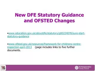 New DFE Statutory Guidance and OFSTED Changes