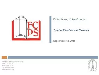 Fairfax County Public Schools Teacher Effectiveness Overview September 12, 2011