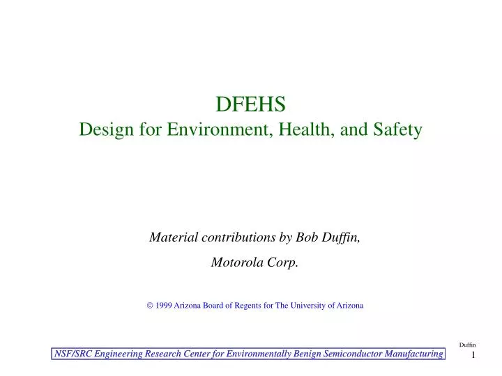 dfehs design for environment health and safety