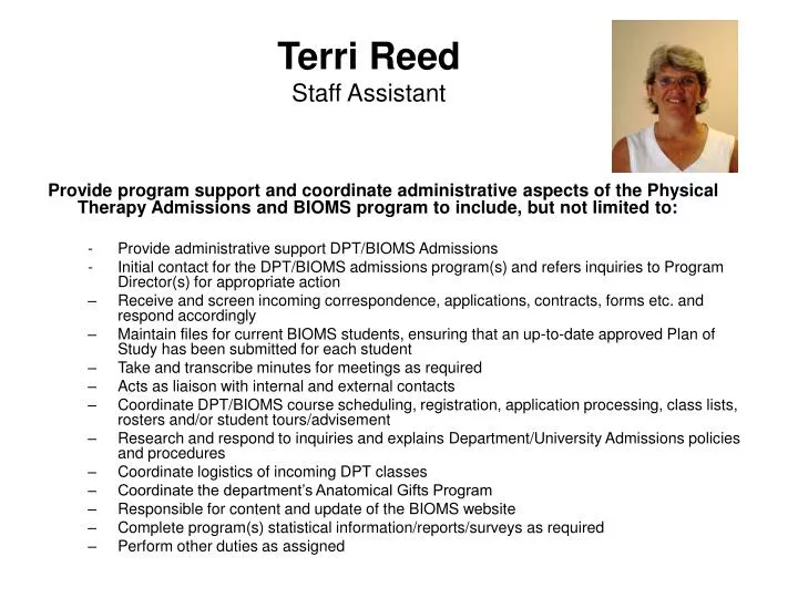 terri reed staff assistant