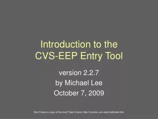 Introduction to the CVS-EEP Entry Tool