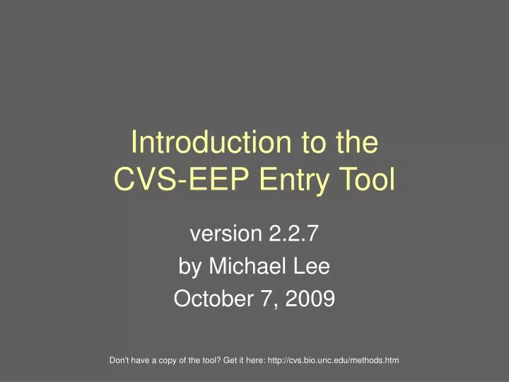 introduction to the cvs eep entry tool