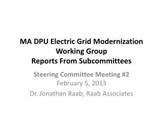 MA DPU Electric Grid Modernization Working Group Reports From Subcommittees
