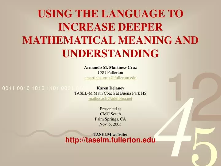 using the language to increase deeper mathematical meaning and understanding