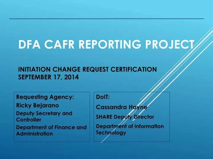 dfa cafr reporting project initiation change request certification september 17 2014