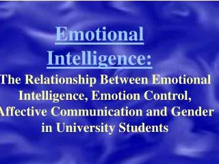 Emotional Intelligence: